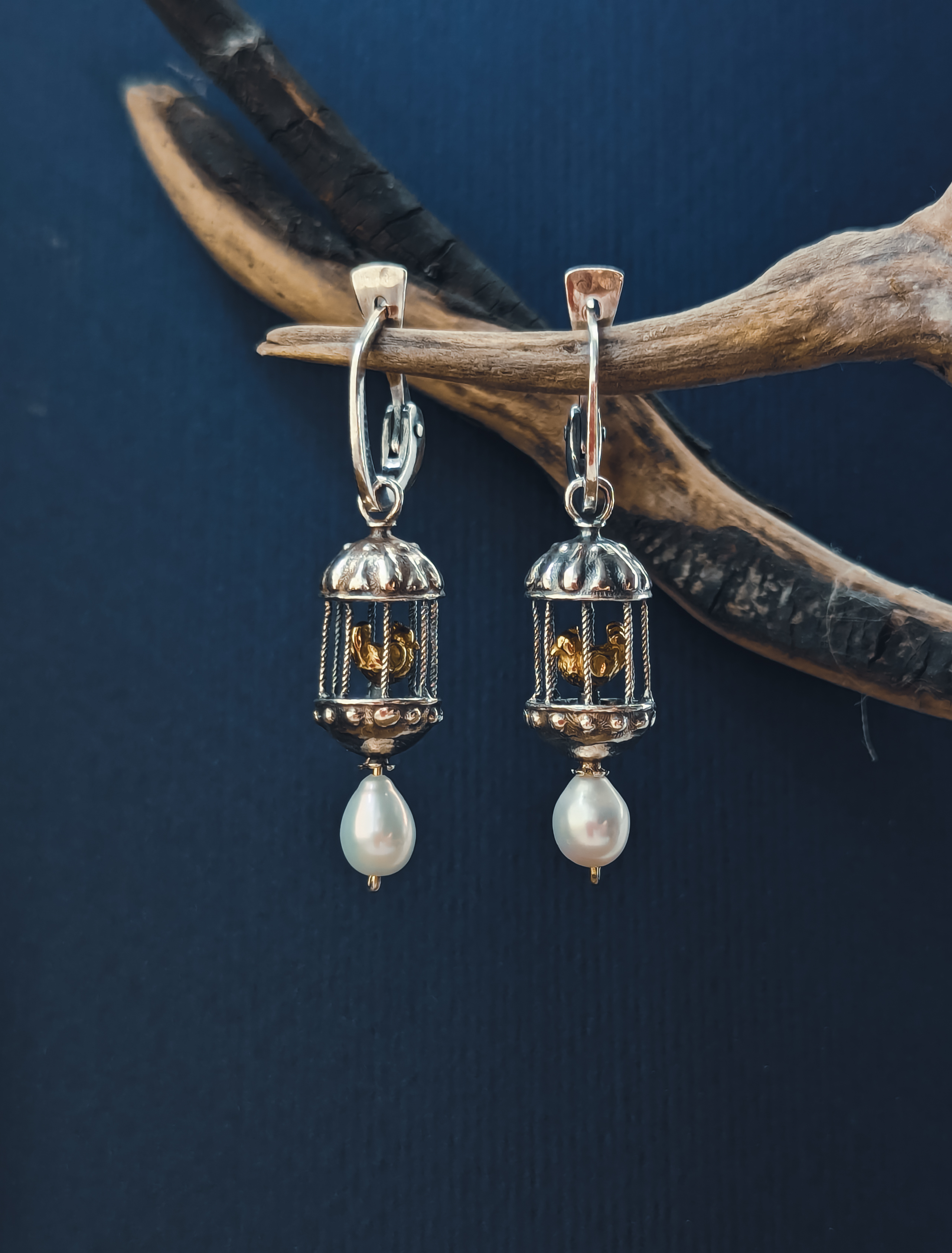 Серьги "Птичка в клетке"